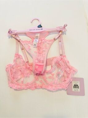 BED OF ROSES Heart Print Bra Lingerie Set KAY 103 Light Pink Size Small